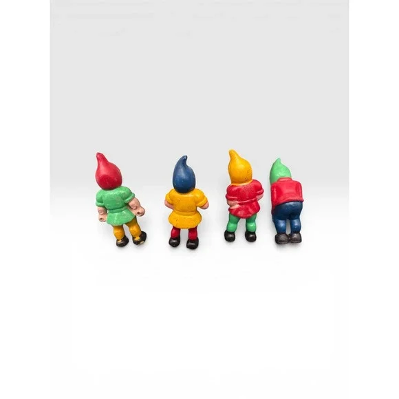 Vintage Miniature Garden Gnome Figurines Set of 4 Colorful Fairy Garden Decor 2" - Picture 4 of 4